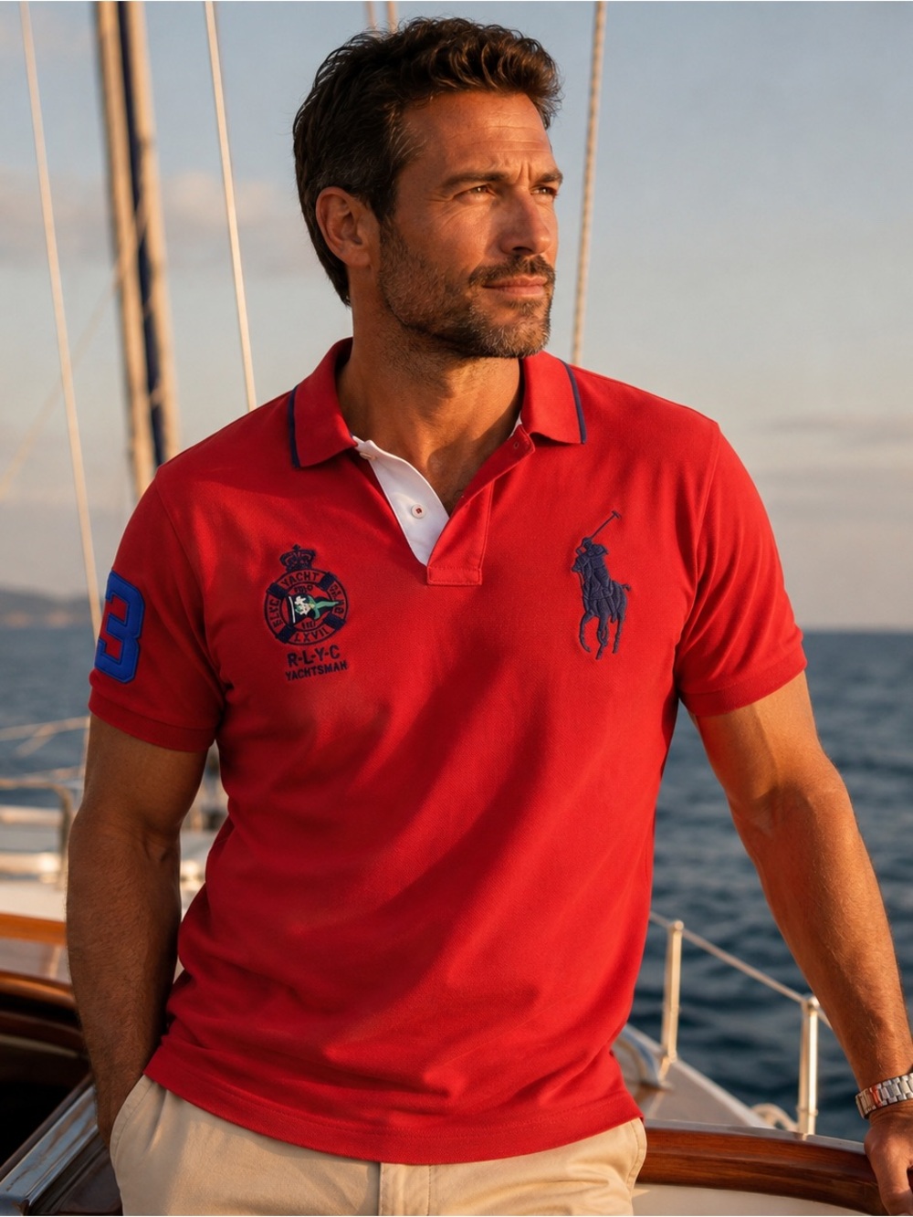 Polo Ralph Lauren Men’s XL Custom Slim Fit Red Yacht Club Big Pony Polo Shirt